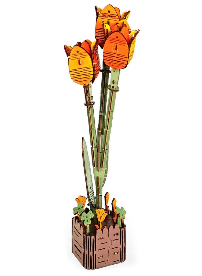 ZhildChen 3D Wooden Puzzles for Kids DIY Wooden Flower Building Block Set Craft for Children Adults to Build Valentine's Day/Mother's Day/ Teacher's Day/ Birthday Gifts (Tulip) - Image 1